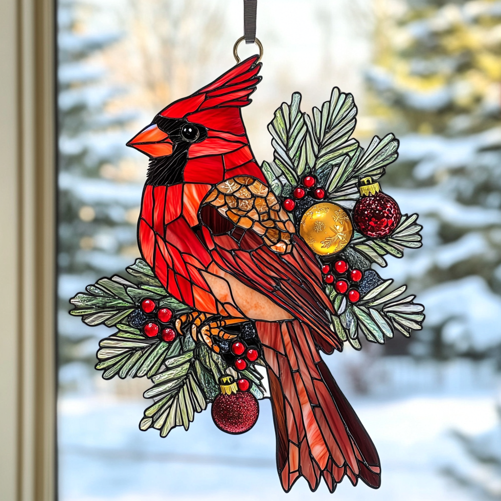 Winter Cardinal Glow - Window Hanging Suncatcher NCU0PD154