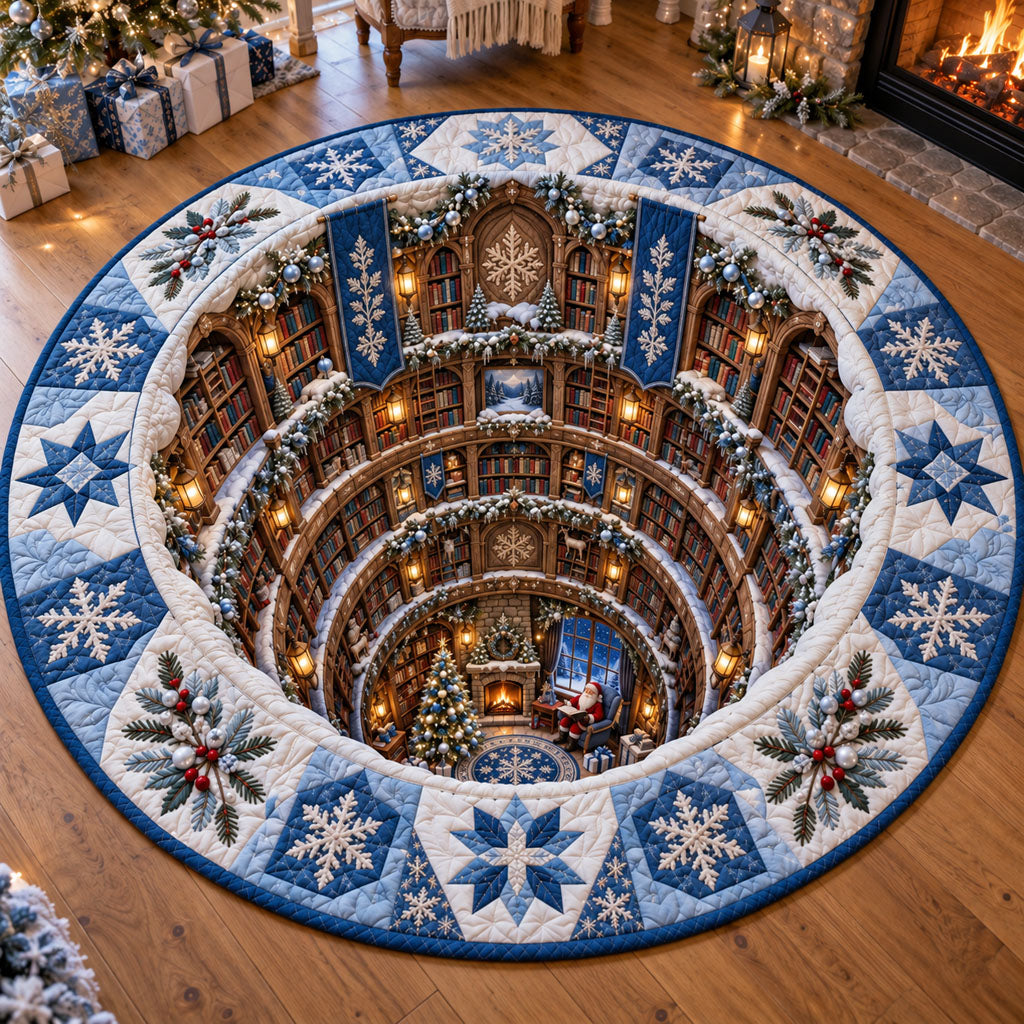 A Library Beneath the Snow Quilted Round Mat SN0PT1234