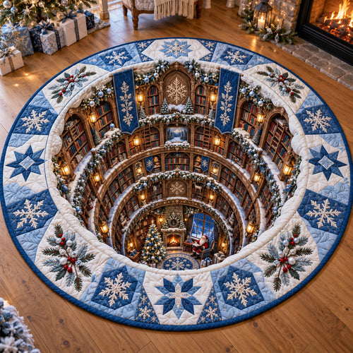 A Library Beneath the Snow Quilted Round Mat SN0PT1234