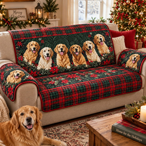 A Very Golden Christmas Quilted Sofa Cover SN0PT1324