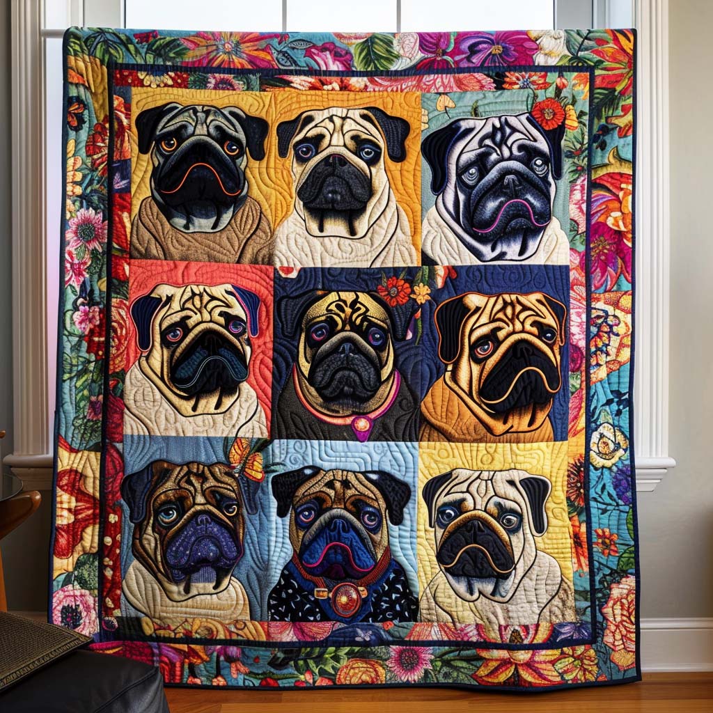 Adorable Baby Pugs Quilted Blanket NCU0VL299