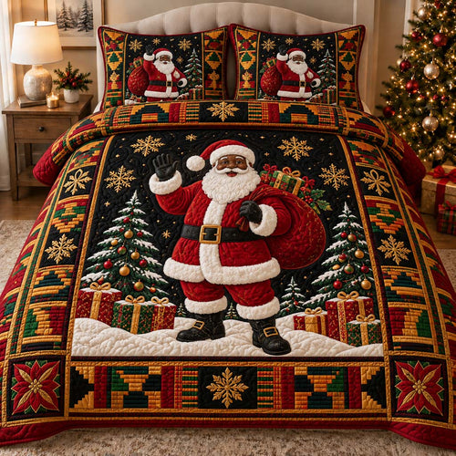 Afrocentric Black Santa 3-Piece Quilted Bedding Set SN0HH0788