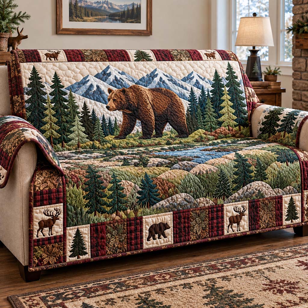 Alpine Bear Quilted Sofa Cover SN0HH0876