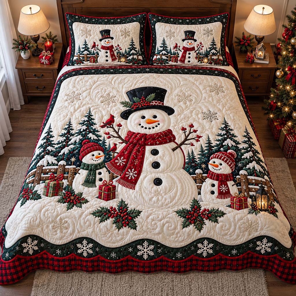 Alpine Snowman 3-Piece Quilted Bedding Set SN0HH0618