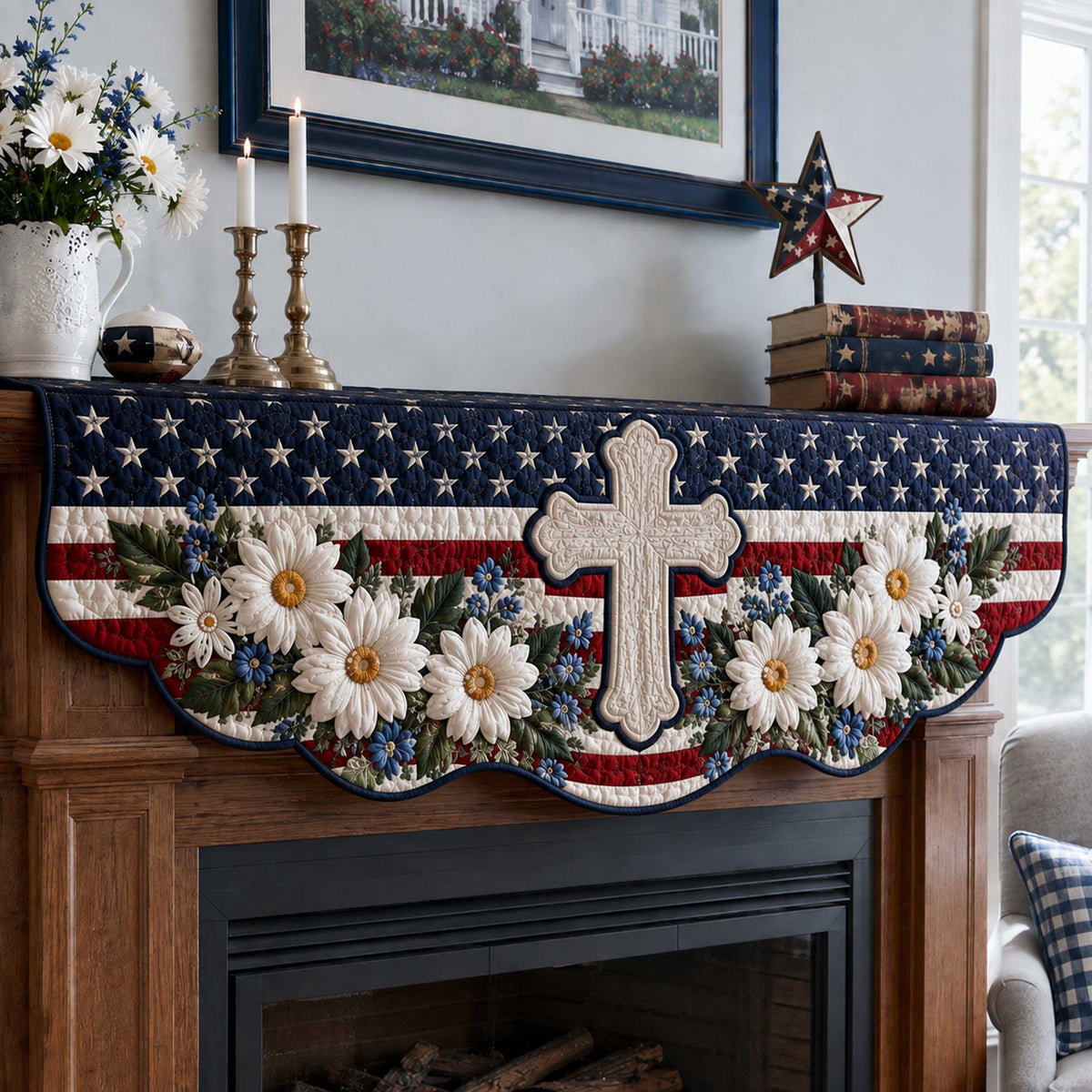 American Cross Quilted Mantel Scarf SN0TD345