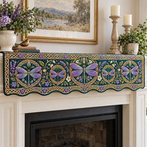 Amethyst Celtic Dragonflies Quilted Mantel Scarf SN0TV977