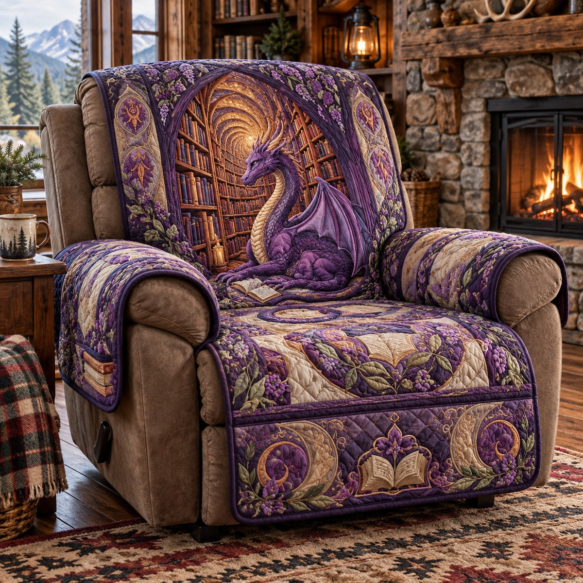 Amethyst Library Dragon Quilted Sofa Cover SN0PT1433