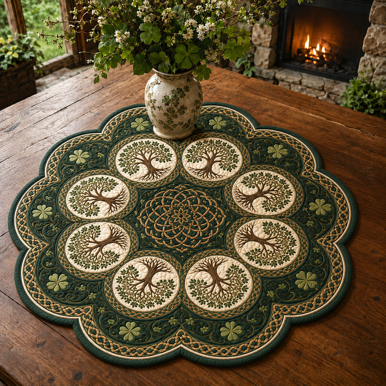 Ancient Emerald Custom Shape Quilted Table Topper SN0TV182