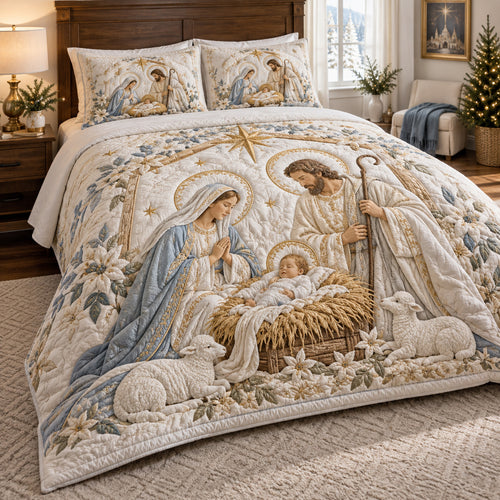 Angelic Nativity 3-Piece Quilted Bedding Set SN0TV793