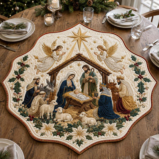 Angelic Nativity Majesty Custom Shape Quilted Table Topper SN0HH0300