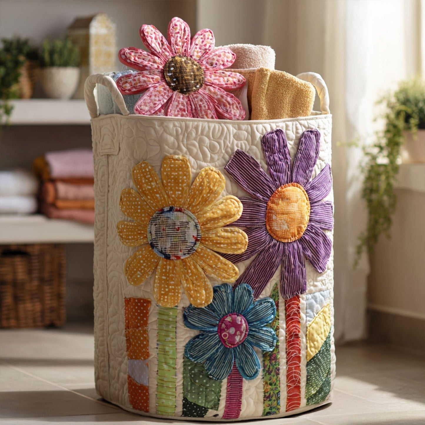 Antique Floral Quilted Laundry Basket NCU0PTT832