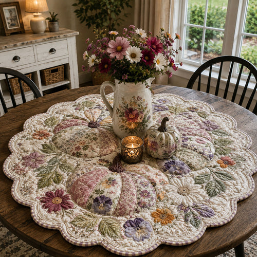 Antique Pumpkin Bloom Custom Shape Quilted Table Topper SN0PT621