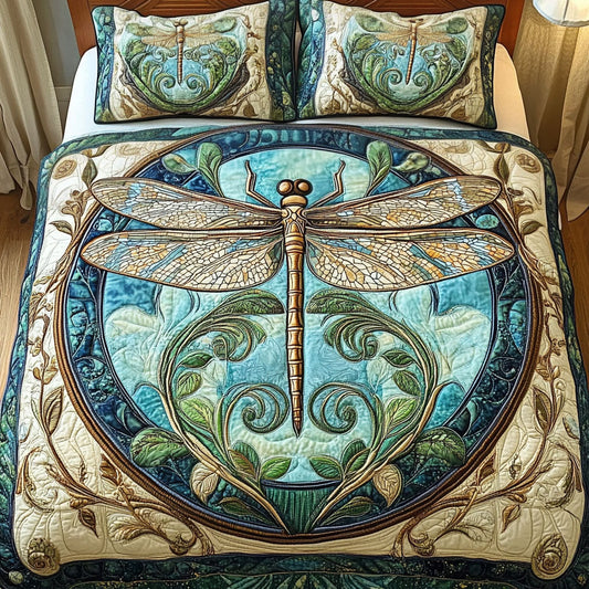 Aqua Dragonfly 3-Piece Quilted Bedding Set NCU0NT3492