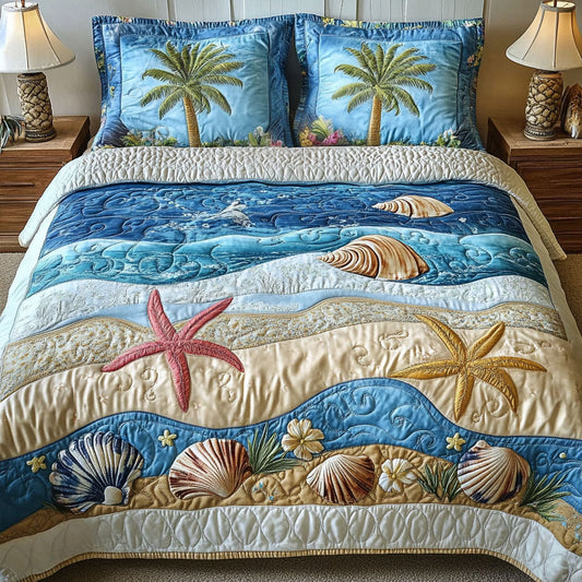 Aqua Drift 3-Piece Quilted Bedding Set NCU0VL2329