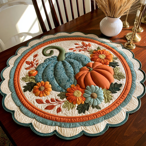 Aqua Sunflowers Custom Shape Quilted Table Topper NCU0LV190