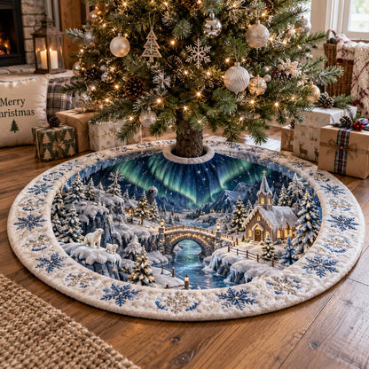 Aurora Winter Village Christmas Quilted Tree Skirt SN0DV905