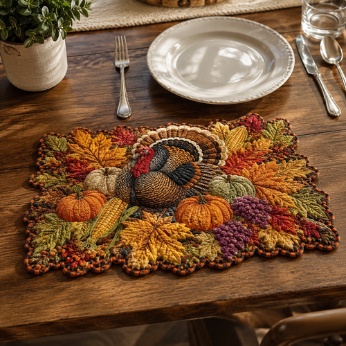 Autumn Turkey Gathering Custom Shape Quilted Placemat SN0DV251
