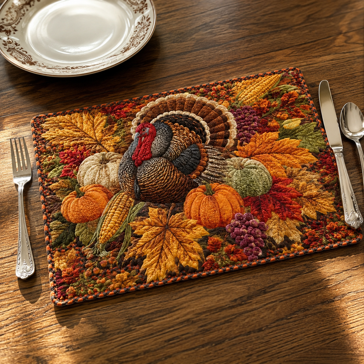 Autumn Turkey Gathering Quilted Placemat SN0DV251