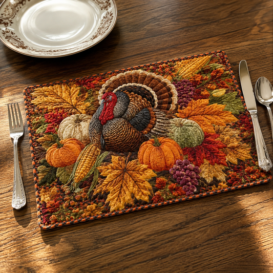 Autumn Turkey Gathering Quilted Placemat SN0DV251