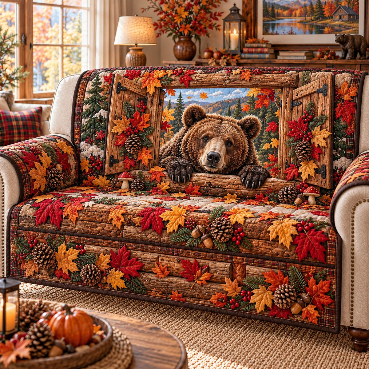 Autumn Bear Sofa Quilted Sofa Cover SN0TD1300