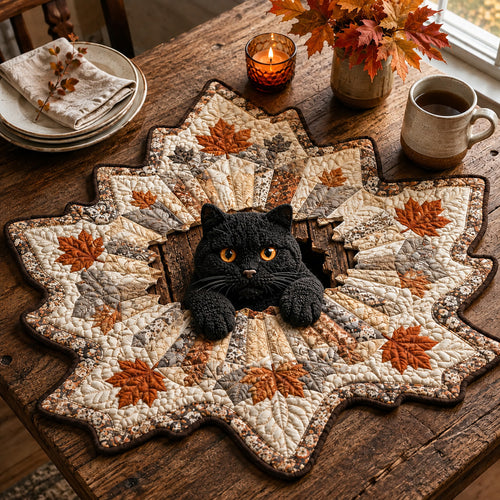 Autumn Black Cat Custom Shape Quilted Table Topper SN0HH0024