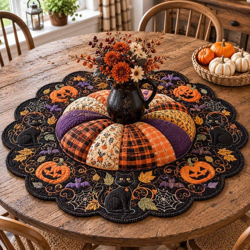 Autumn Cat Custom Shape Quilted Table Topper SN0TD093