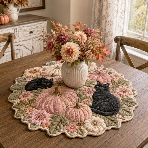Autumn Cat Custom Shape Quilted Table Topper SN0TD237
