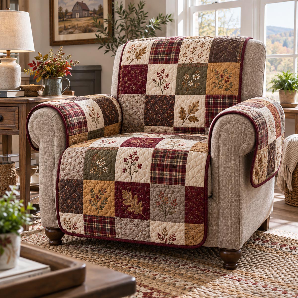 Autumn Country Squares Quilted Sofa Cover SN0DV1061