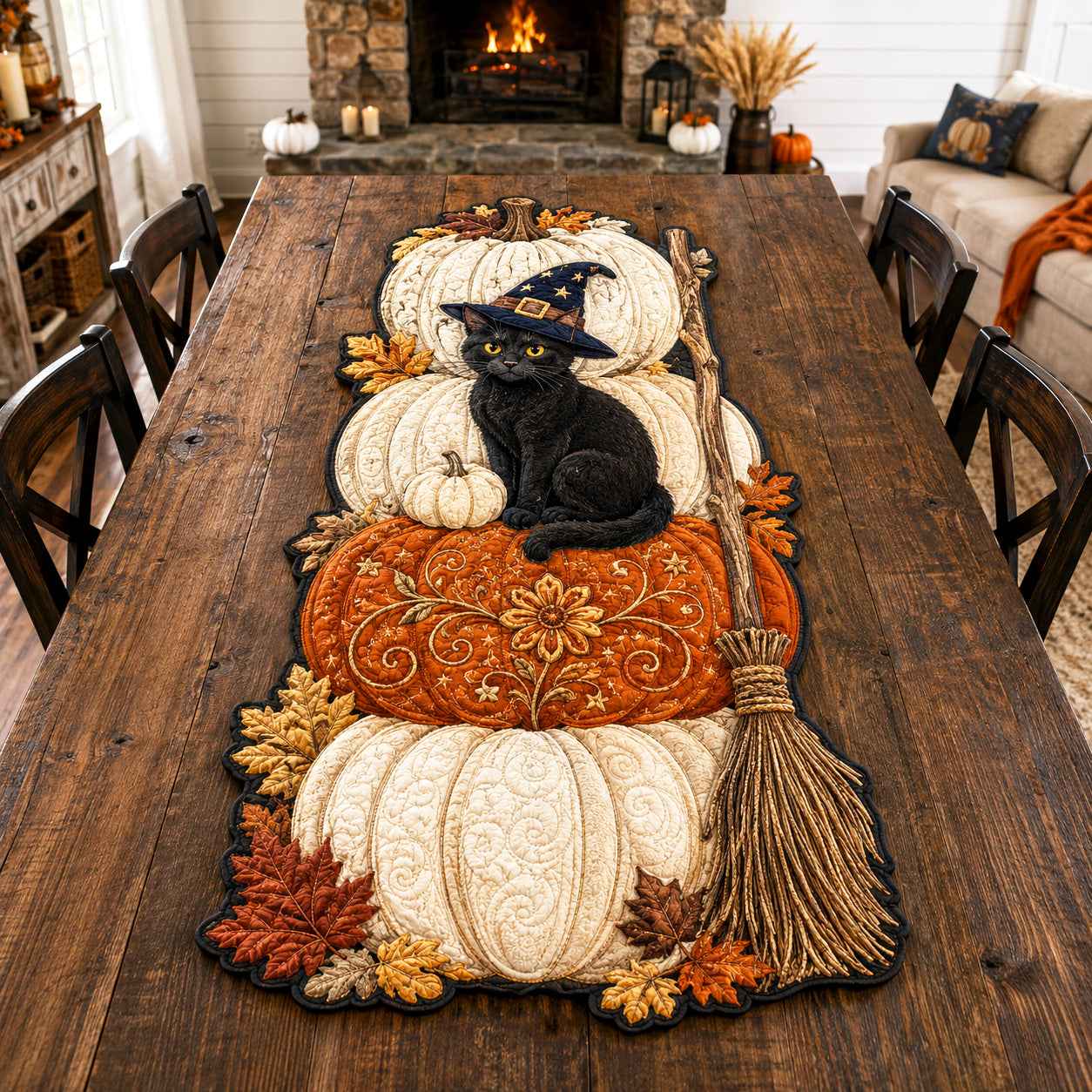 Autumn Familiar Custom Shape Quilted Table Runner SN0TV010