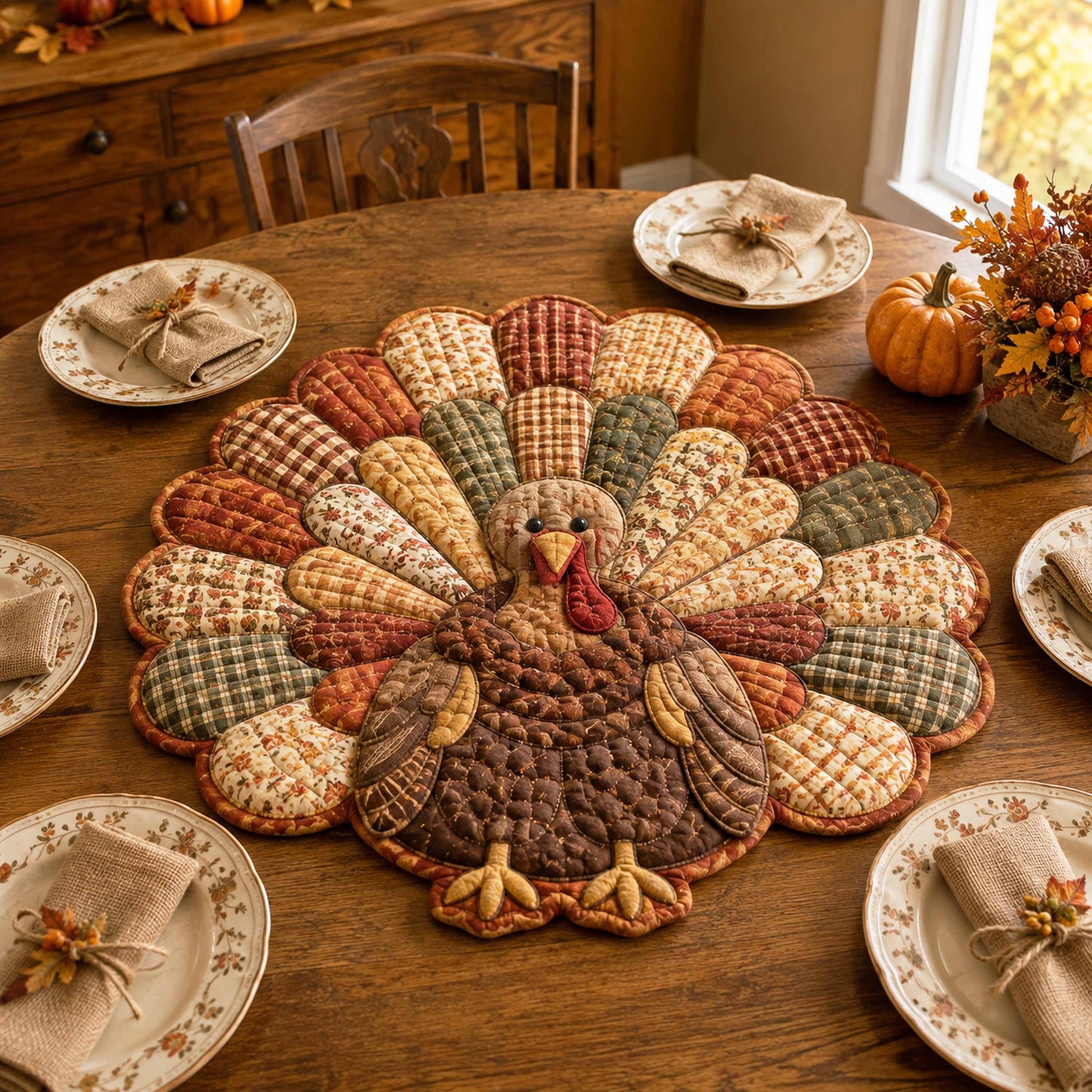 Autumn Harvest Custom Shape Quilted Table Topper SN0TD076