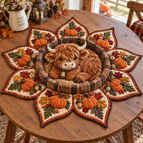 Autumn Highland Meadow Custom Shape Quilted Table Topper SN0TD1000