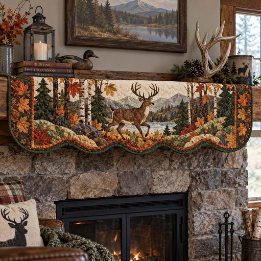 Autumn Leaping Stag Quilted Mantel Scarf SN0HH0339
