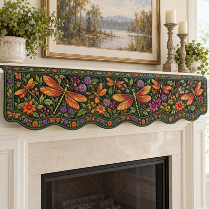 Autumn Orange Dragonflies Quilted Mantel Scarf SN0TV968