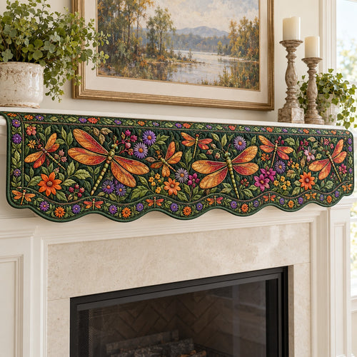 Autumn Orange Dragonflies Quilted Mantel Scarf SN0TV968