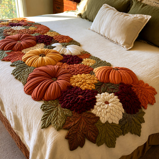 Autumn Pumpkin Border Custom Shape Quilted Bed Runner SN0DV212