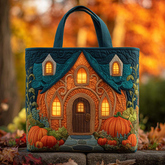 Autumn Pumpkin Cottage Quilted Tote Bag NCU0TD141