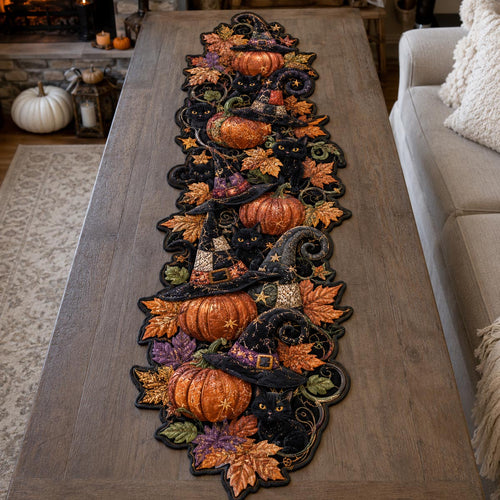 Autumn Pumpkin Harvest Custom Shape Quilted Table Runner SN0DV135