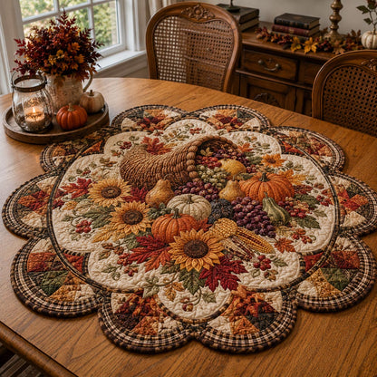 Autumn Sunflower Feast Custom Shape Quilted Table Topper SN0DV258
