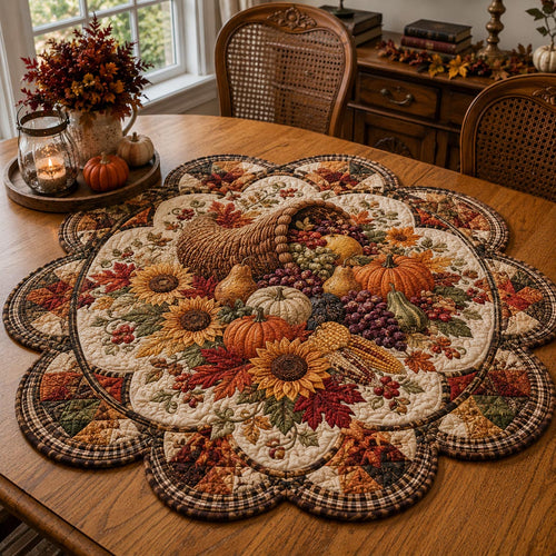 Autumn Sunflower Feast Custom Shape Quilted Table Topper SN0DV258