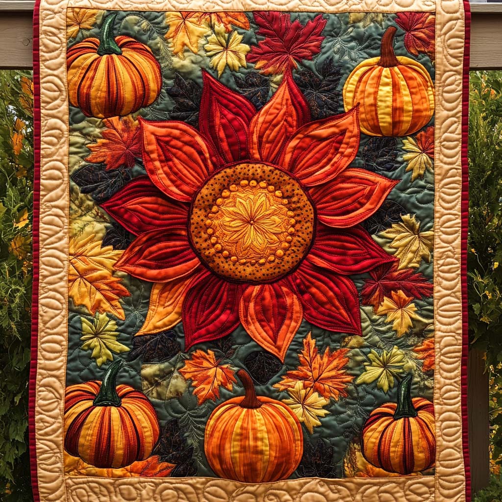 Autumn Sunflower Harvest Quilted Blanket NCU0DV1031