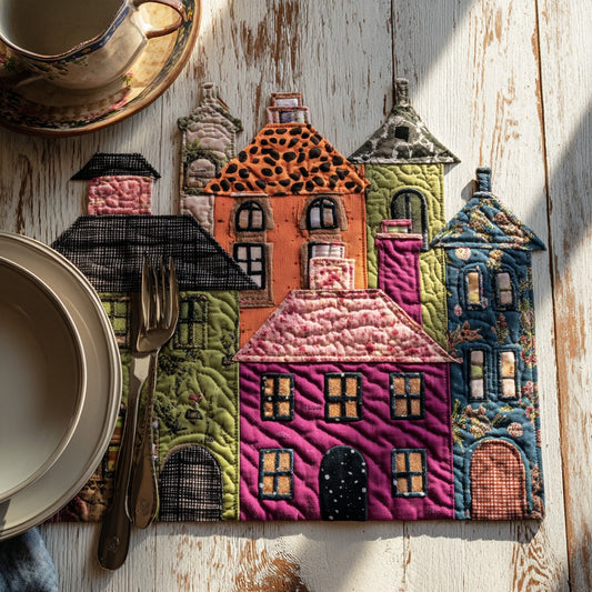 Autumn Town Scene Custom Shape Quilted Placemat NCU0LV073