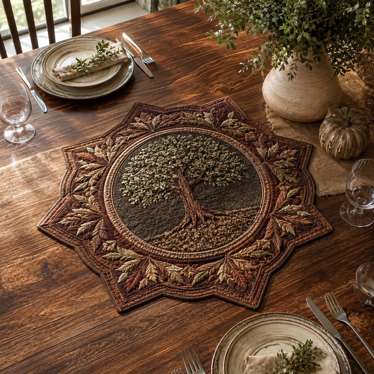 Autumn Tree Star Custom Shape Quilted Table Topper SN0DV408
