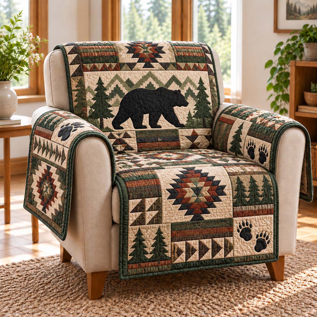 Aztec Pine Bear Quilted Sofa Cover SN0HH1007