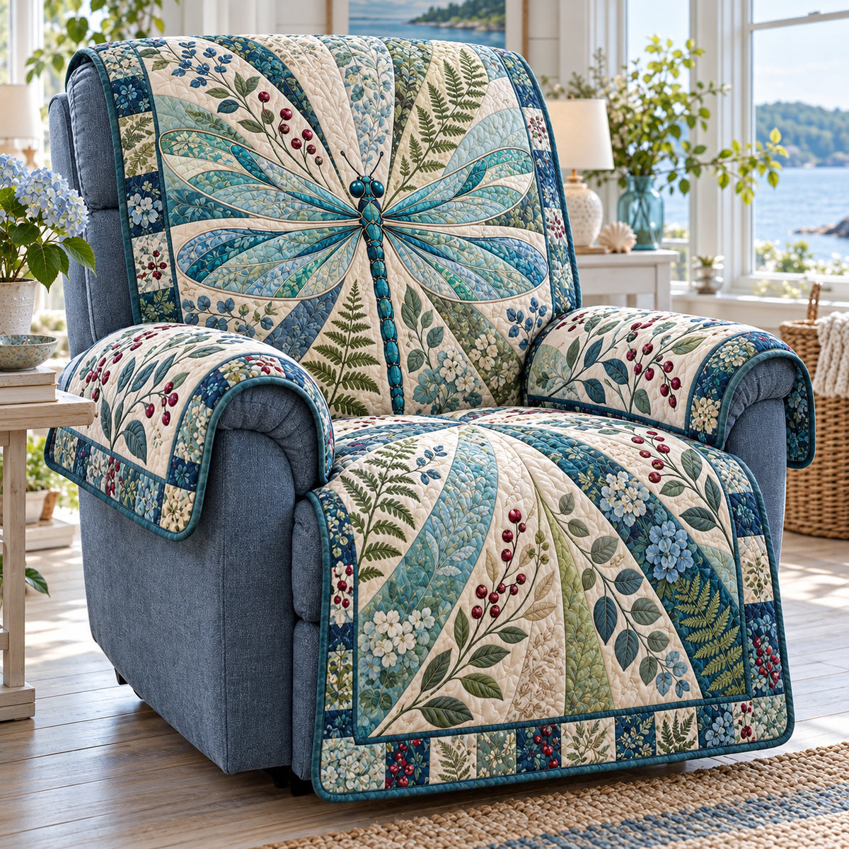 Azure Dragonfly Quilted Sofa Cover SN0TV903