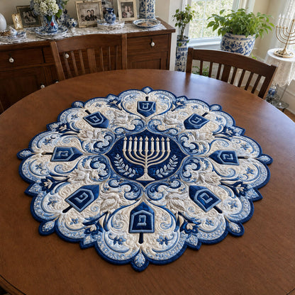 Azure Hanukkah Custom Shape Quilted Table Topper SN0PT772
