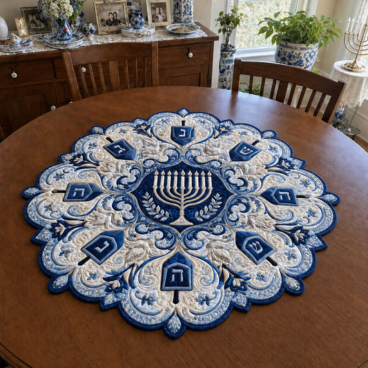 Azure Hanukkah Custom Shape Quilted Table Topper SN0PT772
