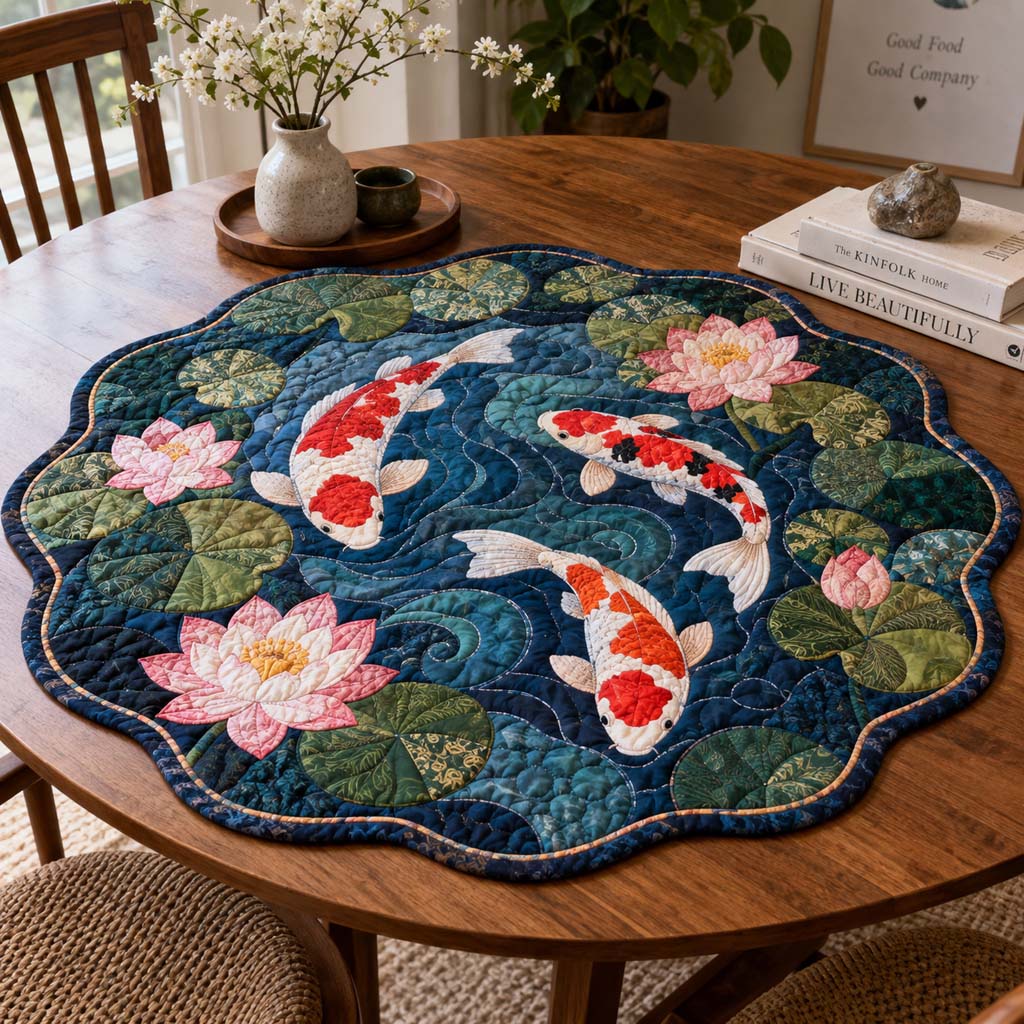 Azure Koi Custom Shape Quilted Table Topper SN0HH0648