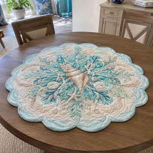 Azure Seaside Custom Shape Quilted Table Topper SN0PT883