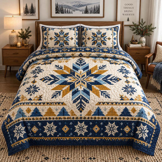 Azure Snowflake 3-Piece Quilted Bedding Set SN0HH0609