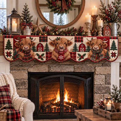 Barnyard Highland Cows Quilted Mantel Scarf SN0HH0454